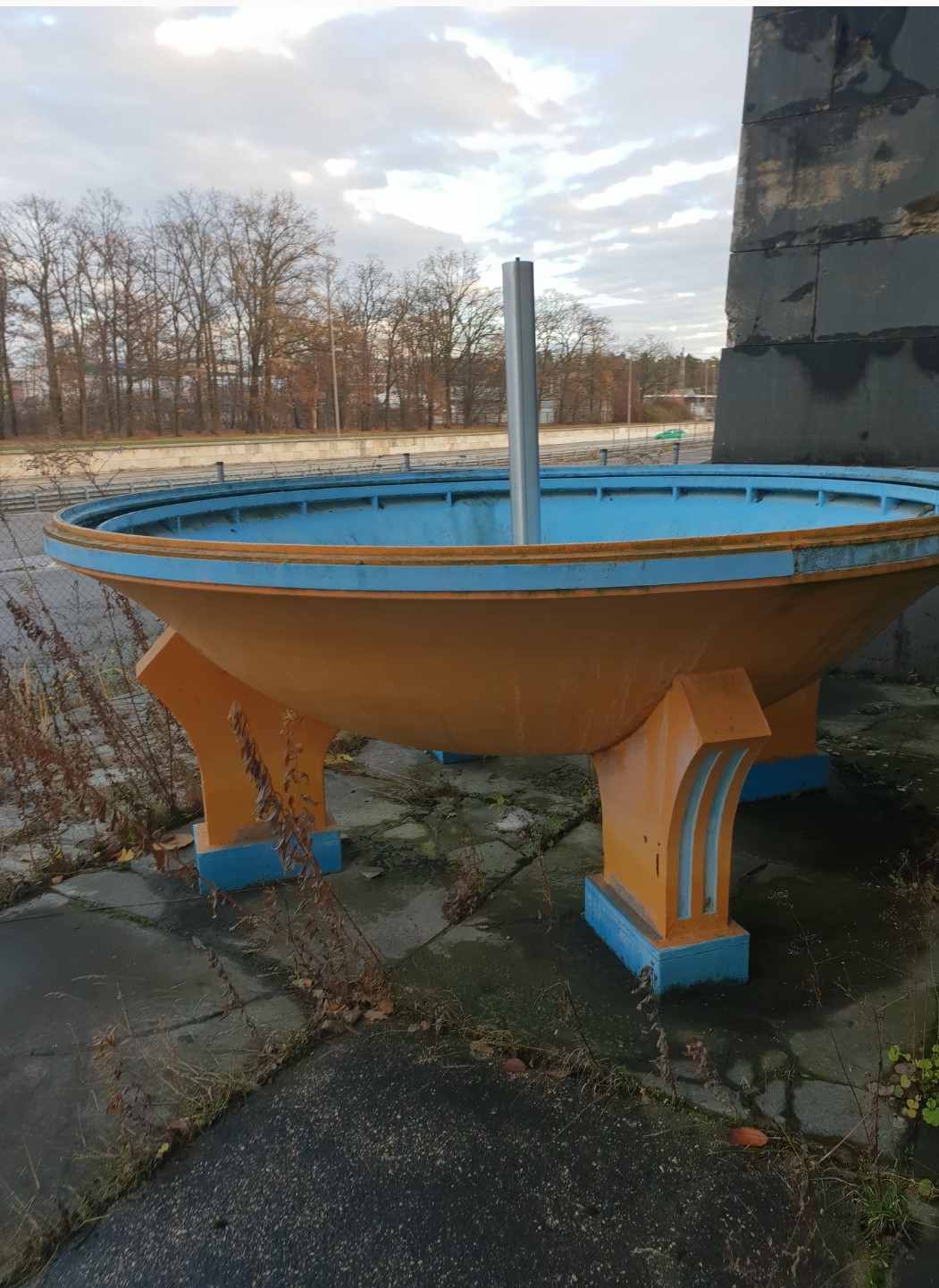 Repurposed infrastructure, a fire bowl from a Nazi Rally now lies unused