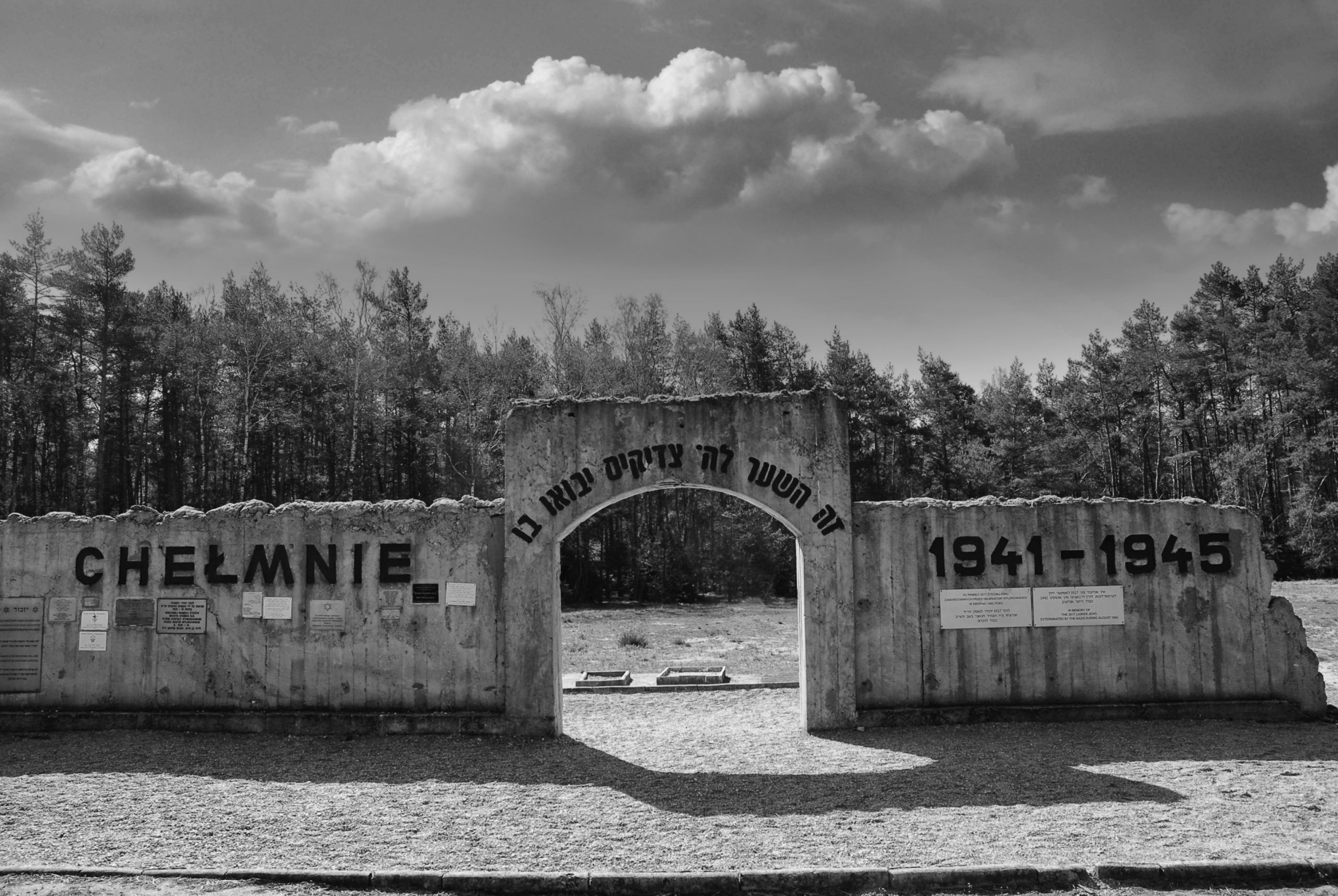 A memorial at the Chelmno forest where the bodies of those murdered in gas vans were burned