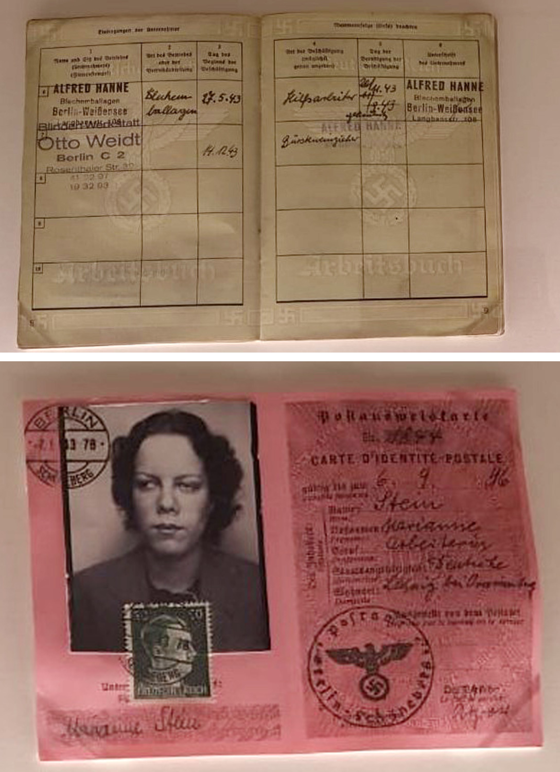 Photo of a passbook of one of the blind workers saved by working in Otto Weidt's factory in Berlin
