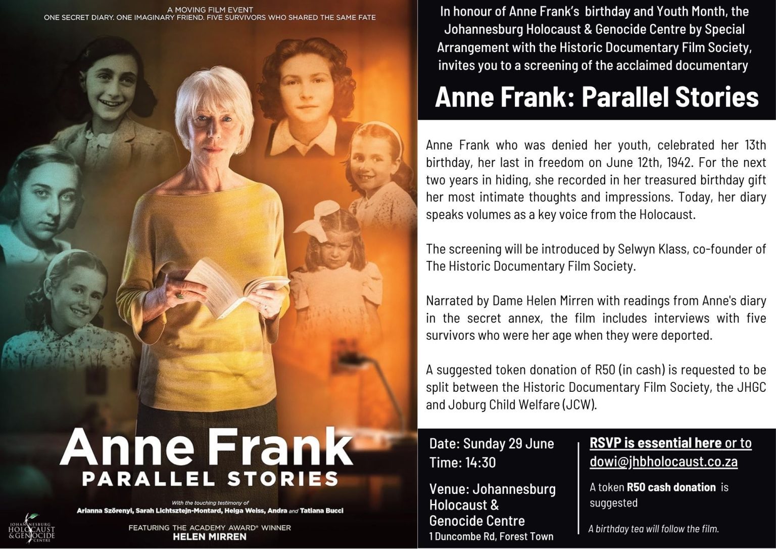 Film Screening: Anne Frank: Parallel Stories - The Johannesburg ...
